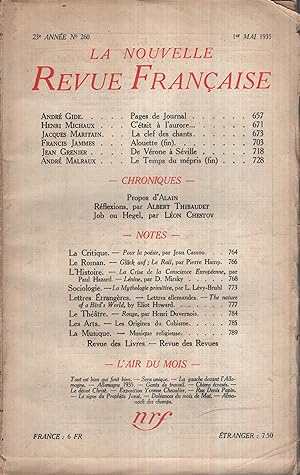 Seller image for La Nouvelle Revue Franaise Mai 1935 N 260 for sale by PRISCA