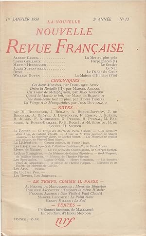 Seller image for La nouvelle revue franaise 2 anne n13 1er janvier 1954 for sale by PRISCA