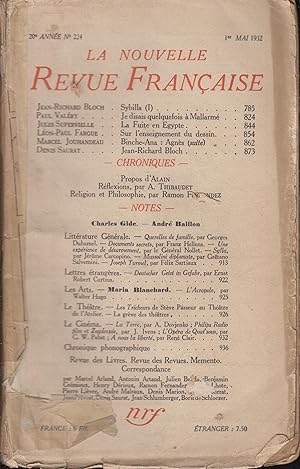 Imagen del vendedor de La Nouvelle Revue Franaise Mai 1932 N 224 a la venta por PRISCA