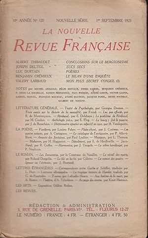 Image du vendeur pour La Nouvelle Revue Franaise Septembre 1923 N 120 mis en vente par PRISCA