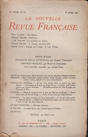 Immagine del venditore per La Nouvelle Revue Franaise Avril 1927 N 163 venduto da PRISCA