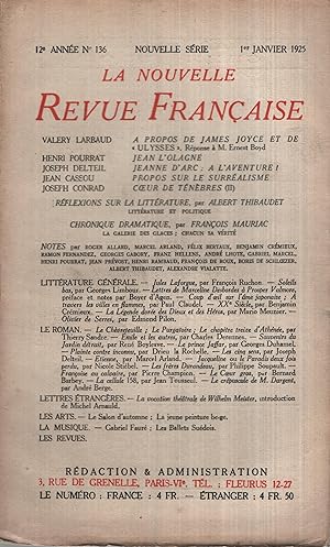 Bild des Verkufers fr La Nouvelle Revue Franaise Janvier 1925 N 136 zum Verkauf von PRISCA