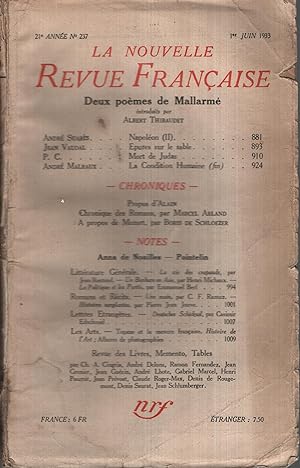 Seller image for La Nouvelle Revue Franaise Juin 1933 N 237 for sale by PRISCA