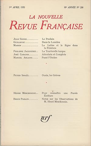 Image du vendeur pour La Nouvelle Revue Franaise - 1er Avril 1970 - 18e anne N 208. mis en vente par PRISCA