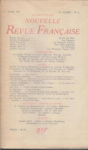Bild des Verkufers fr La Nouvelle Revue Franaise - 1re anne - N 4 - 1er Avril 1953. zum Verkauf von PRISCA