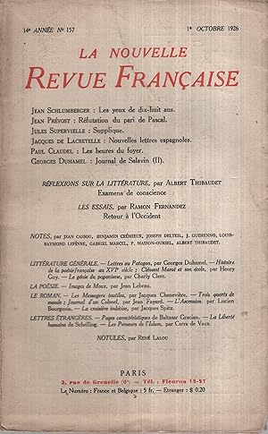 Image du vendeur pour La Nouvelle Revue Franaise Octobre 1926 N 157 mis en vente par PRISCA