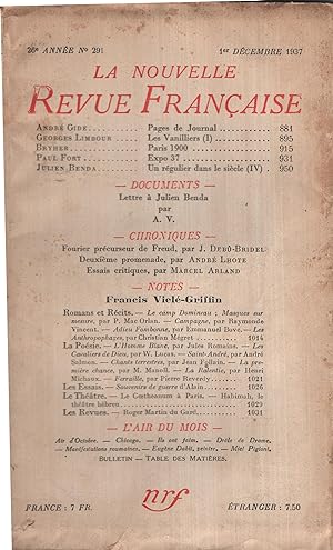 Seller image for La Nouvelle Revue Franaise Dcembre 1937 N 291 for sale by PRISCA