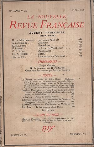 Immagine del venditore per La Nouvelle Revue Franaise Mai 1936 N 272 venduto da PRISCA