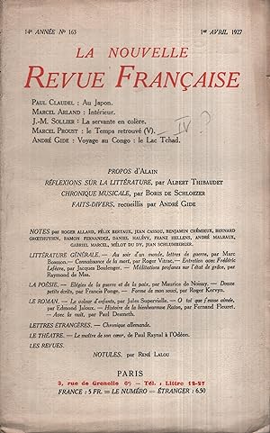 Seller image for La Nouvelle Revue Franaise Avril 1927 N 163 for sale by PRISCA