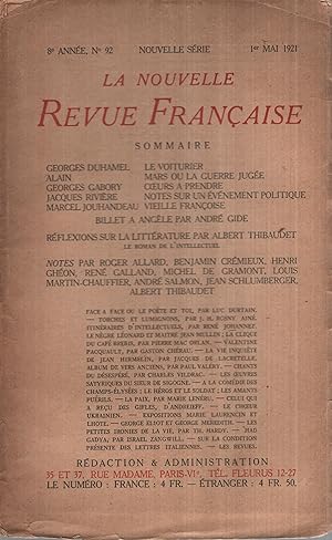 Imagen del vendedor de La Nouvelle Revue Franaise Mai 1921 N 92 a la venta por PRISCA