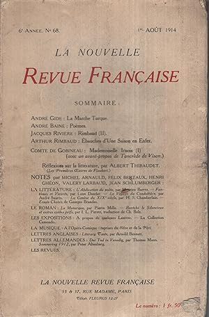 Imagen del vendedor de La Nouvelle Revue Franaise Aot 1914 N 68 a la venta por PRISCA