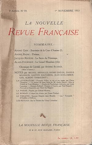 Imagen del vendedor de La Nouvelle Revue Franaise Novembre 1913 N 59 a la venta por PRISCA