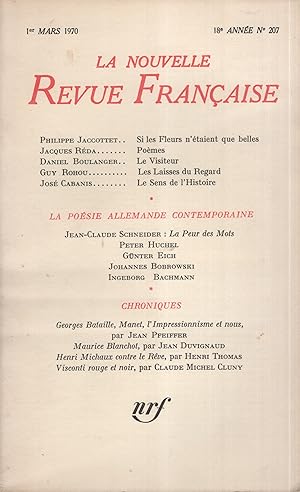 Imagen del vendedor de La Nouvelle Revue Franaise - 18 Anne - N 207 - 1er Mars 1970. a la venta por PRISCA