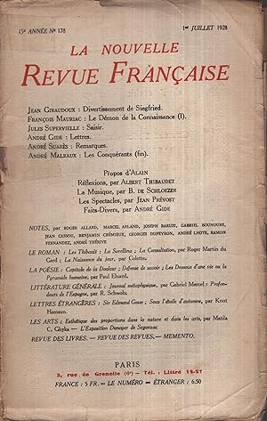 Seller image for La Nouvelle Revue Franaise Juillet 1928 N 178 for sale by PRISCA