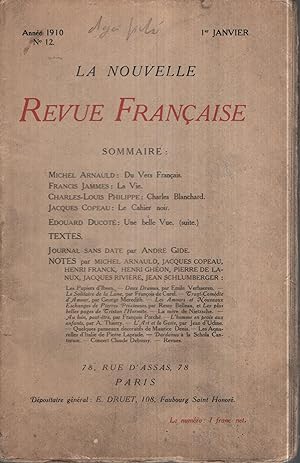 Imagen del vendedor de La Nouvelle Revue Franaise Janvier 1910 N 12 a la venta por PRISCA