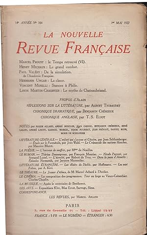Immagine del venditore per La Nouvelle Revue Franaise Mai 1927 N 164 venduto da PRISCA