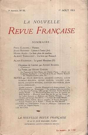 Seller image for La Nouvelle Revue Franaise Aot 1913 N 56 for sale by PRISCA