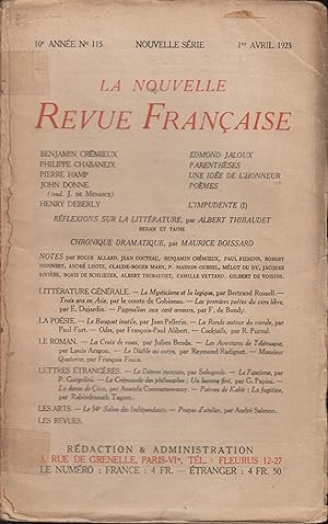 Imagen del vendedor de La Nouvelle Revue Franaise Avril 1923 N 115 a la venta por PRISCA