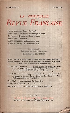 Seller image for La Nouvelle Revue Franaise Mai 1928 N 176 for sale by PRISCA