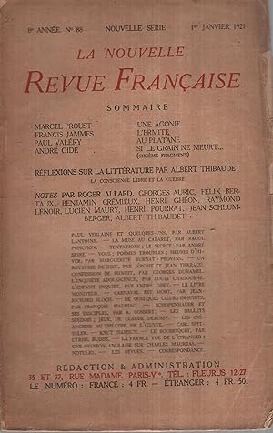 Seller image for La Nouvelle Revue Franaise Janvier 1921 N 88 for sale by PRISCA