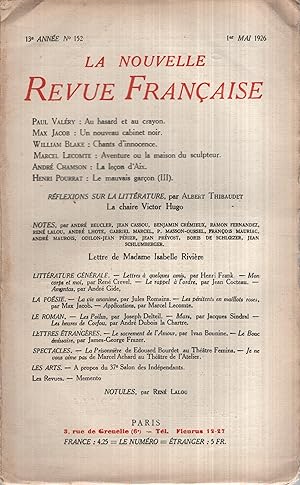 Immagine del venditore per La Nouvelle Revue Franaise Mai 1926 N 152 venduto da PRISCA