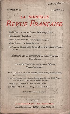 Imagen del vendedor de La Nouvelle Revue Franaise Janvier 1927 N 160 a la venta por PRISCA