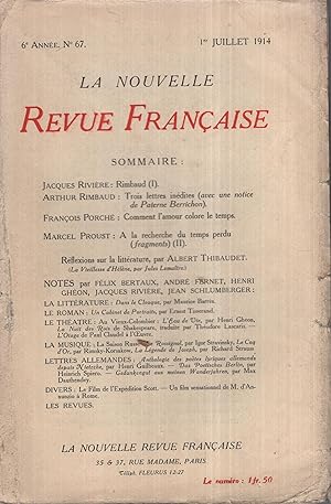 Immagine del venditore per La Nouvelle Revue Franaise Juillet 1914 N 67 venduto da PRISCA