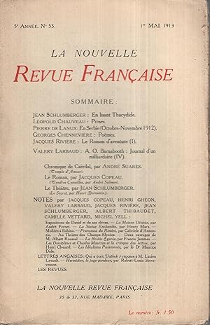 Imagen del vendedor de La Nouvelle Revue Franaise Mai 1913 N 53 a la venta por PRISCA