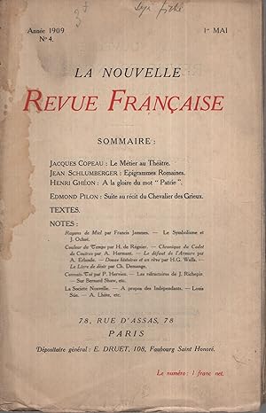 Imagen del vendedor de La Nouvelle Revue Franaise Mai 1909 N 4 a la venta por PRISCA