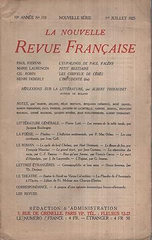 Immagine del venditore per La Nouvelle Revue Franaise Juillet 1923 N 118 venduto da PRISCA