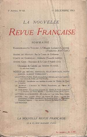 Imagen del vendedor de La Nouvelle Revue Franaise Dcembre 1913 N 60 a la venta por PRISCA