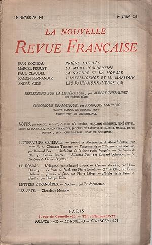 Bild des Verkufers fr La Nouvelle Revue Franaise Juin 1925 N 141 zum Verkauf von PRISCA