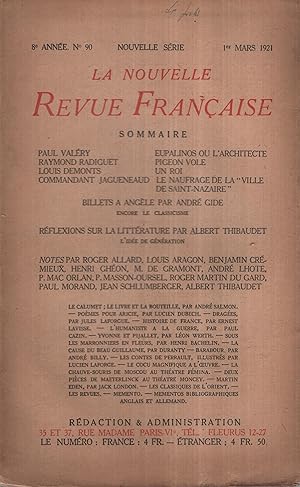 Seller image for La Nouvelle Revue Franaise Mars 1921 N 90 for sale by PRISCA