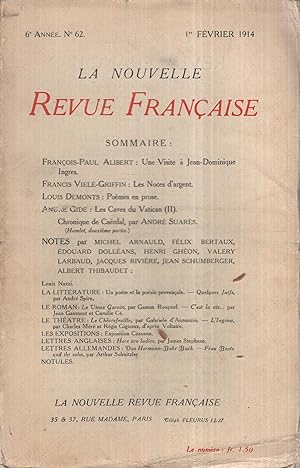 Imagen del vendedor de La Nouvelle Revue Franaise Fvrier 1914 N 62 a la venta por PRISCA