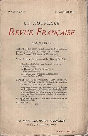 Imagen del vendedor de La Nouvelle Revue Franaise Janvier 1913 N 49 a la venta por PRISCA