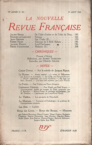 Seller image for La Nouvelle Revue Franaise Aot 1930 N 203 for sale by PRISCA
