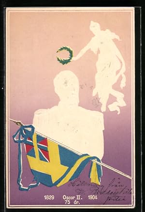 Präge-Ansichtskarte Karte zum 75. Geburtstag von König Oscar II von Schweden