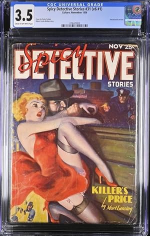 Spicy Detective 1936 November, #31. Cover by Delos Palmer, Uncensored Cover Version.