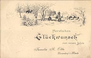 Präge Ansichtskarte / Postkarte Fröhliches Neujahr, Wintermotiv, Familie R. Otto, Berlin Reinicke...