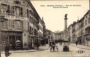 Ansichtskarte / Postkarte Épinal Lorraine Vosges, Rue du Boudiou, Statue von Pinau