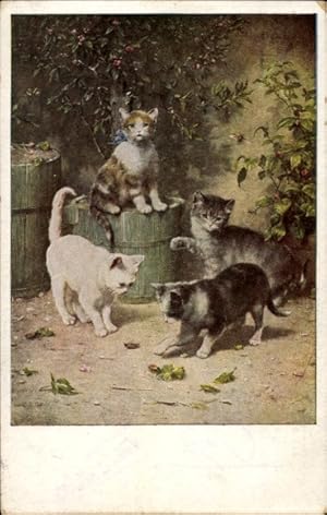Künstler Ansichtskarte / Postkarte Reichert, Der erste Maikäfer, Katzen