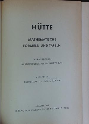 Bild des Verkufers fr Htte, mathematische Formeln und Tafeln. zum Verkauf von Antiquariat Bookfarm