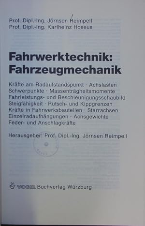 Imagen del vendedor de Fahrwerktechnik: Fahrzeugmechanik. a la venta por Antiquariat Bookfarm