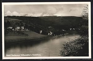 Ansichtskarte Stiftsmühle b. Heidelberg, Flusspartie mit Hotel-Restaurant