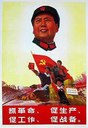 Original Vintage Chinese Propaganda Poster - Grasp the Revolution, Boost Production, workforce an...