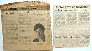 Seller image for Two cut reviews extracted from the Essex County Standard. 'Doctor who gave up medicine to become master weaver' and 'Nayalnd weaver shows at the V and A.' for sale by Roe and Moore