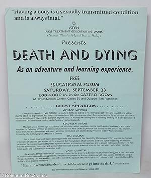 Seller image for ATEN presents Death and Dying as an adventure & learning experience [handbill] free educational forum Saturday, September 23 at Davies Medical Center for sale by Bolerium Books Inc.