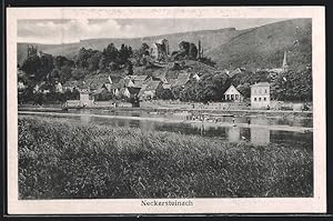 Ansichtskarte Neckarsteinach, Uferpartie mit Kirche