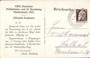 Privat-Ganzsache Bayern PP 22 C 2 07, 24. Deutscher Philatelistentag Marktredwitz 1912, SSt. B0.01