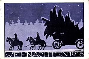 Scherenschnitt Künstler Ansichtskarte / Postkarte Sander, Glückwunsch Weihnachten, Soldaten, Tann...